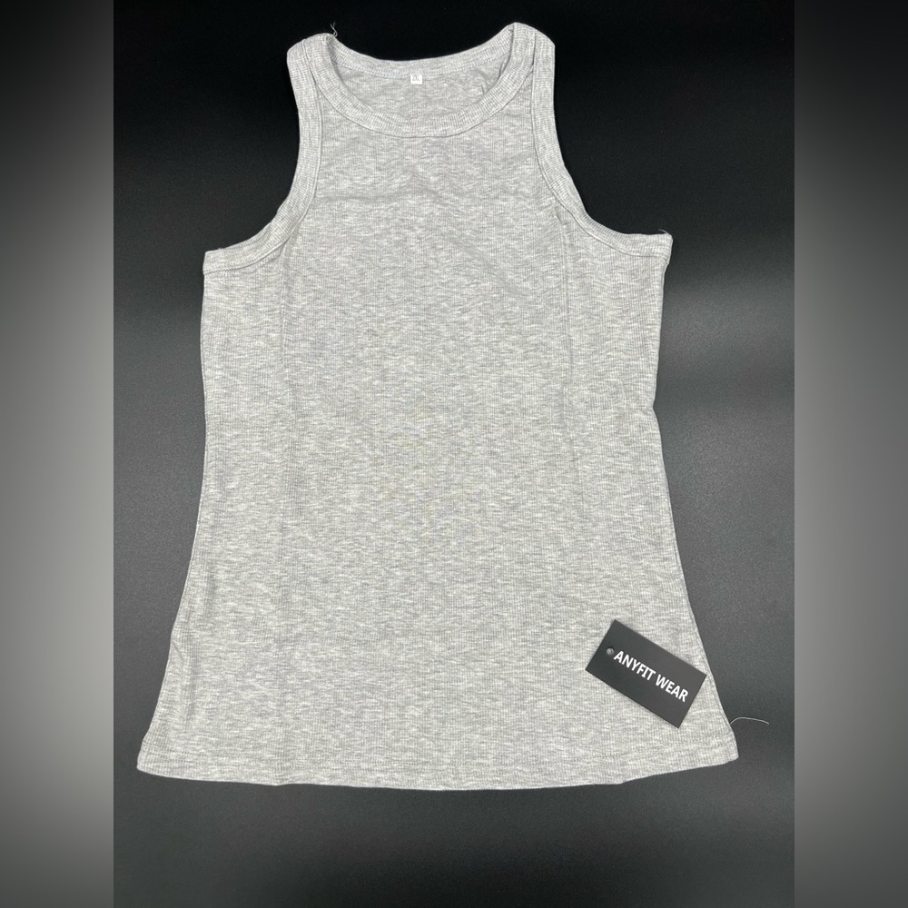 Ritera Grey Ribbed Knit Tank Top Round Neck Sleeveless